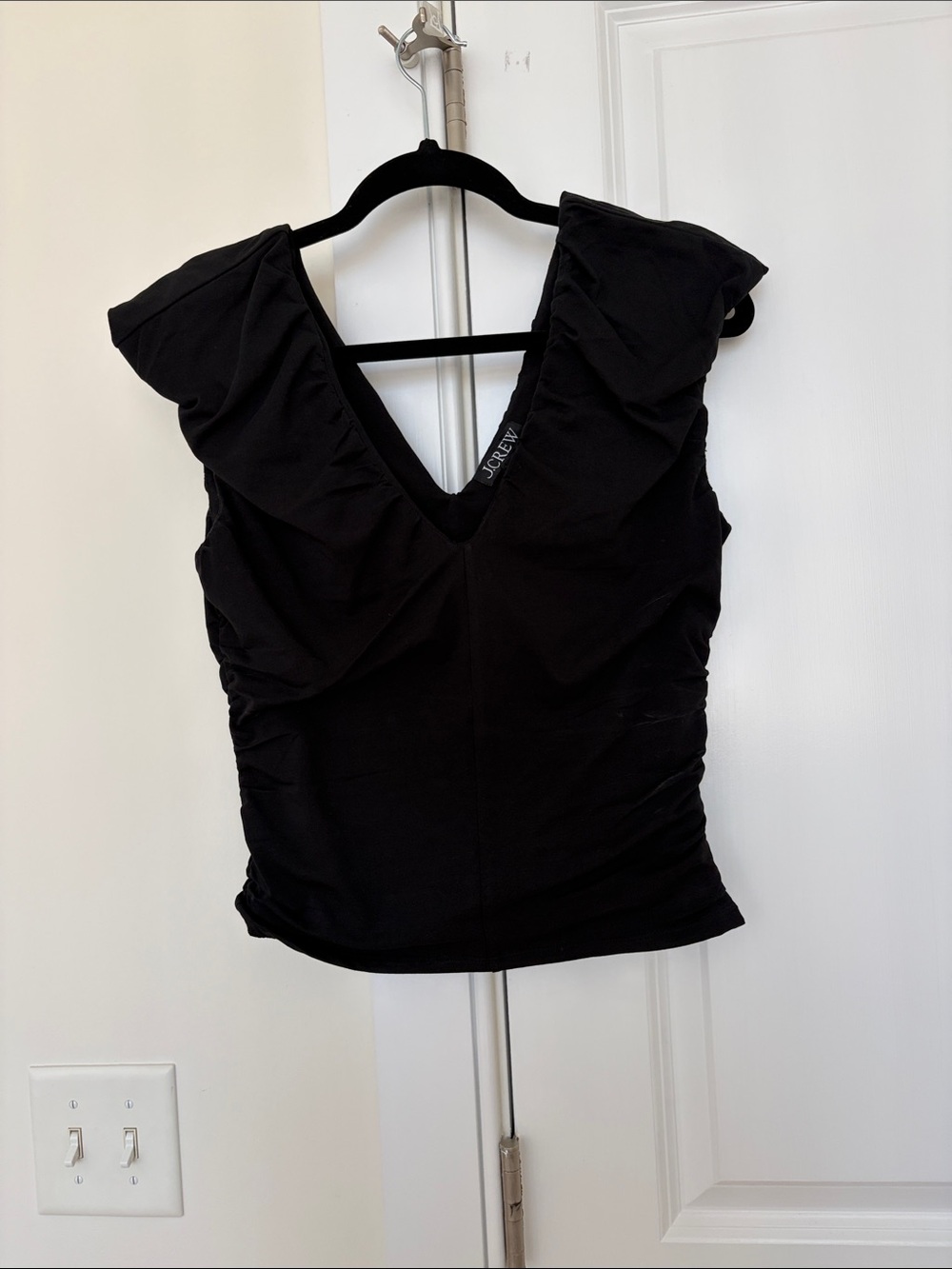 J. Crew black V-Neck Ruched Shell Top